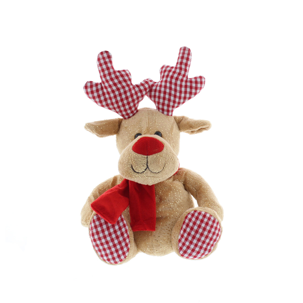 Red & White Patterned Brown Reindeer Plush Teddy - 19cm