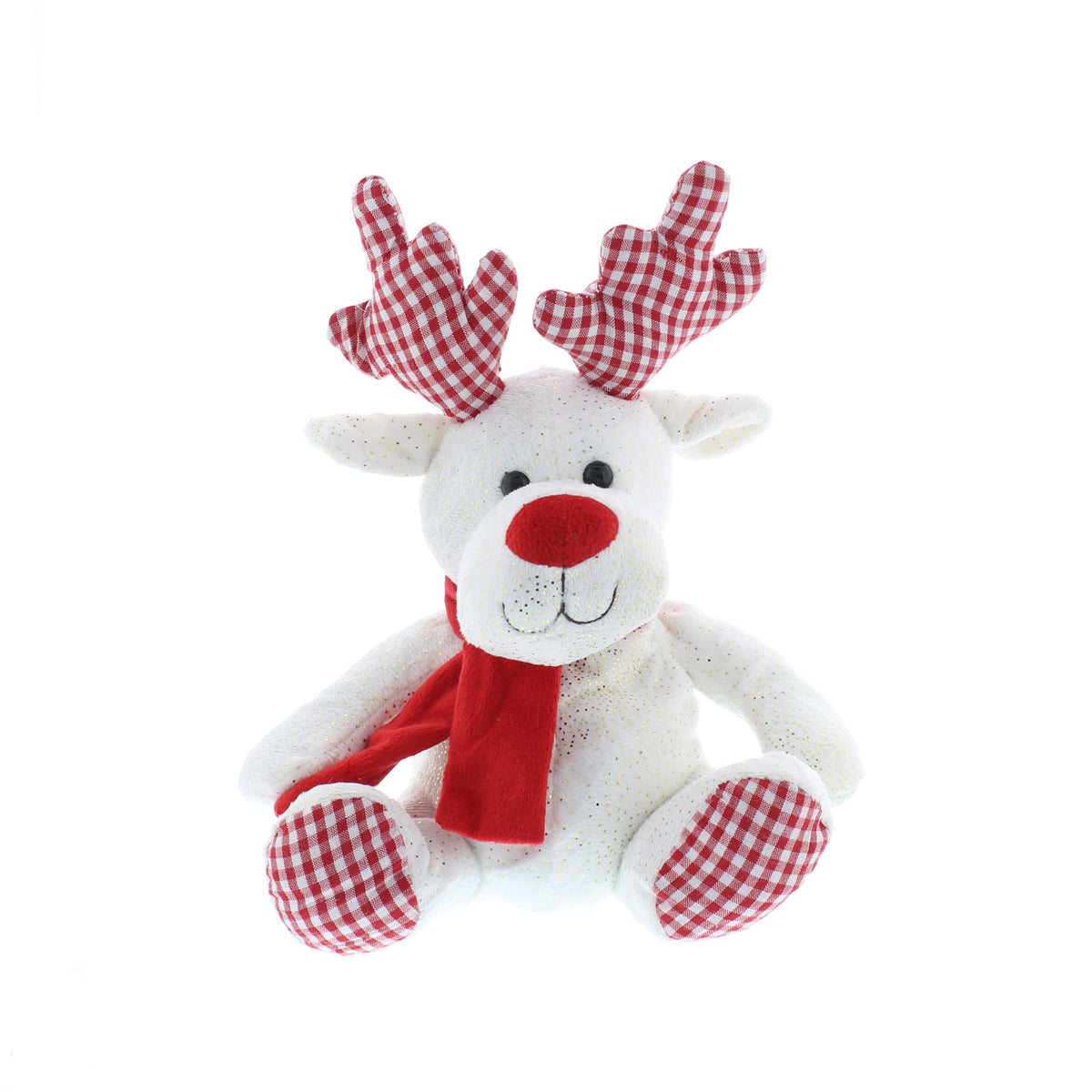 Red & White Patterned Cream & Gold Reindeer Plush Teddy - 19cm