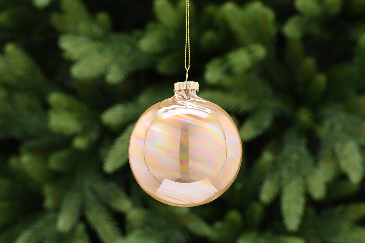 Gold Rainbow Effect Twisted Striped Glass Bauble - 8cm