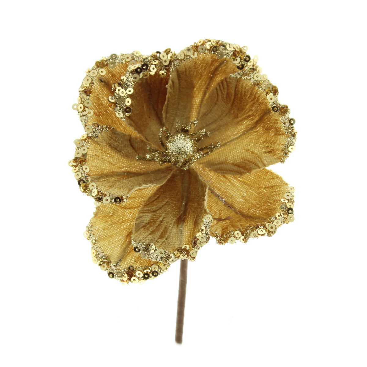 Gold with Glitter Flower Pick - 12cm