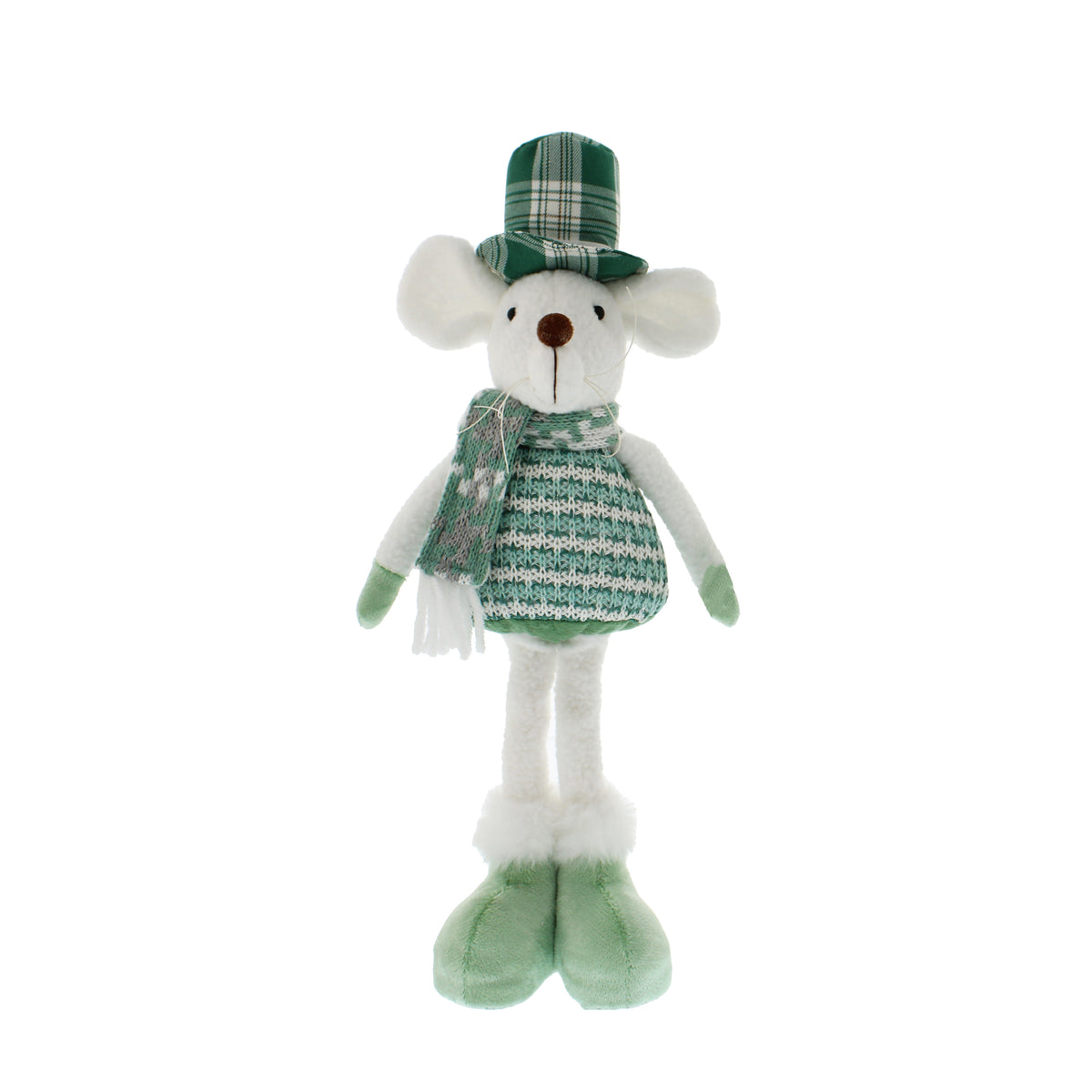 Standing White Mouse in Green Outfit - 32cm