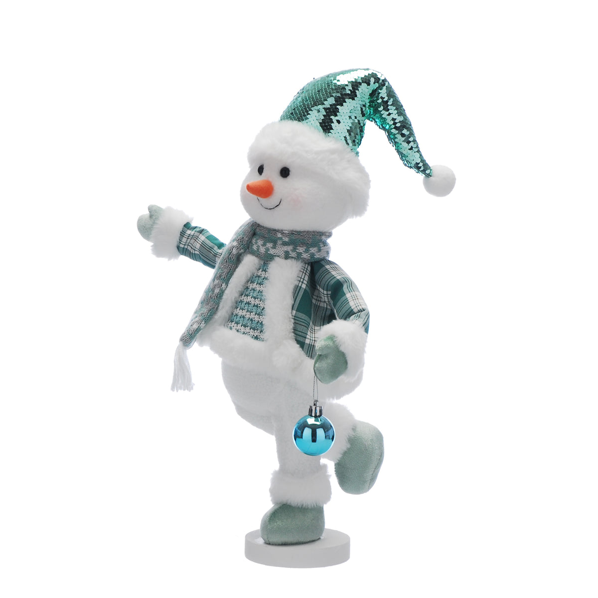 Single Standing White Green Snowman - 56cm