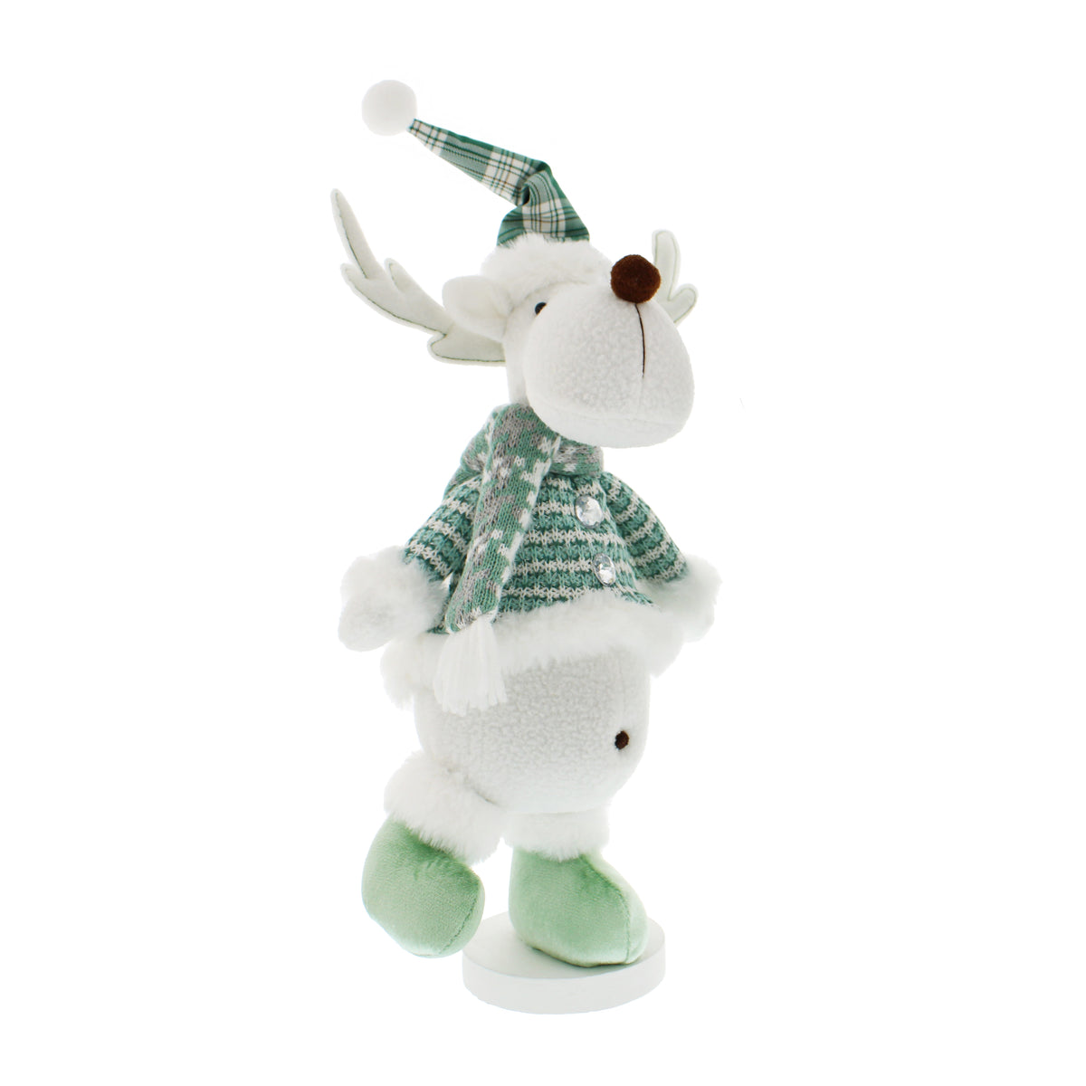 Plush White & Green Standing Reindeer - 48cm