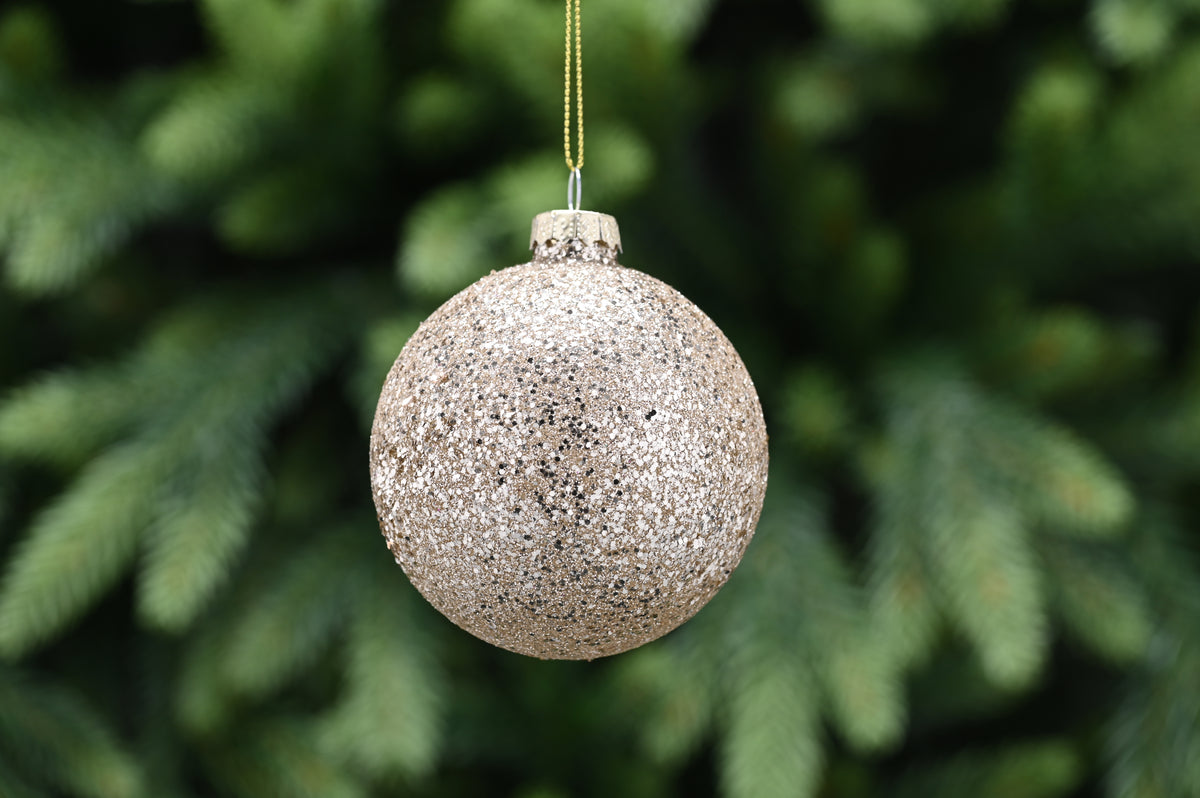 Gold Glitter Sequin Glass Bauble - 8cm