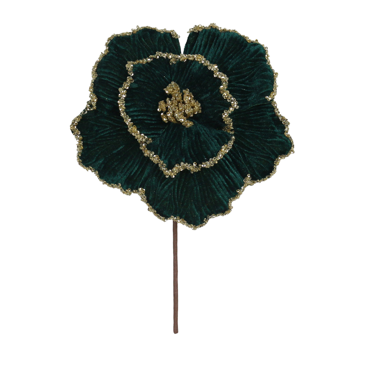 Dark Green Velvet Poppy Stem - 30cm