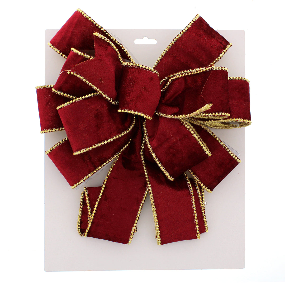 Dark Red Burgundy Velvet Bow with Gold Edging Tree Topper - 78cm