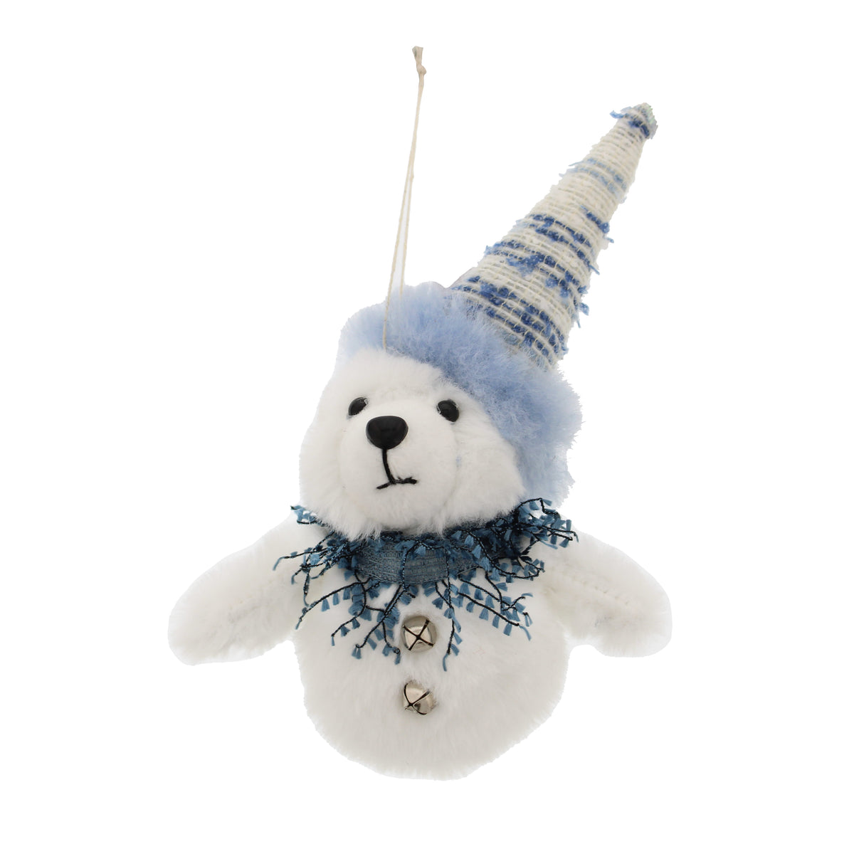 Plush White Hanging Bear in Blue Scarf - 19cm