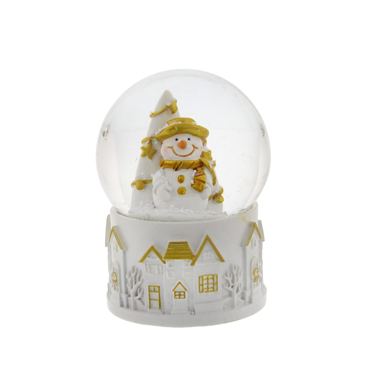White/Gold Snowman in Snowglobe - 8.5cm