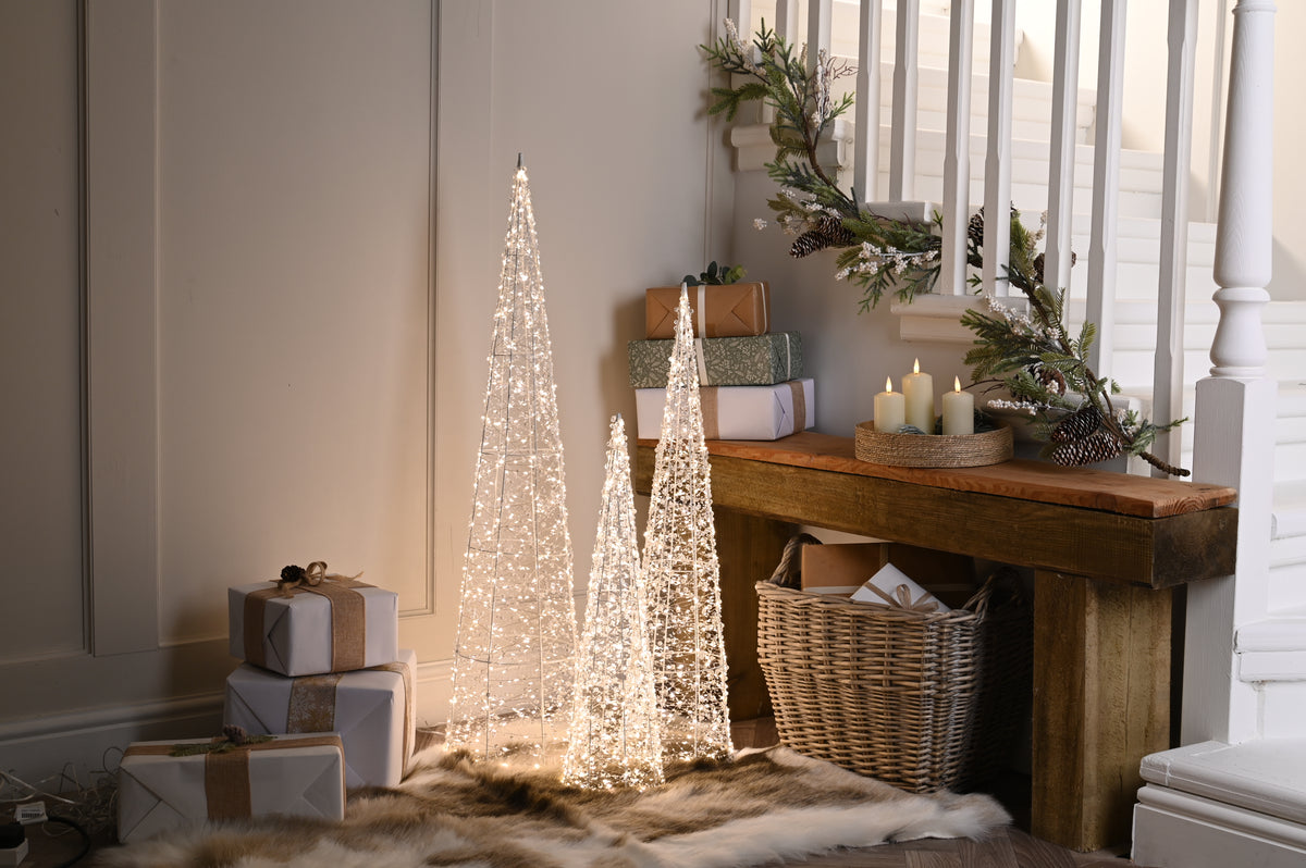 Warm White LED Set of 3 Clear Bead Tree