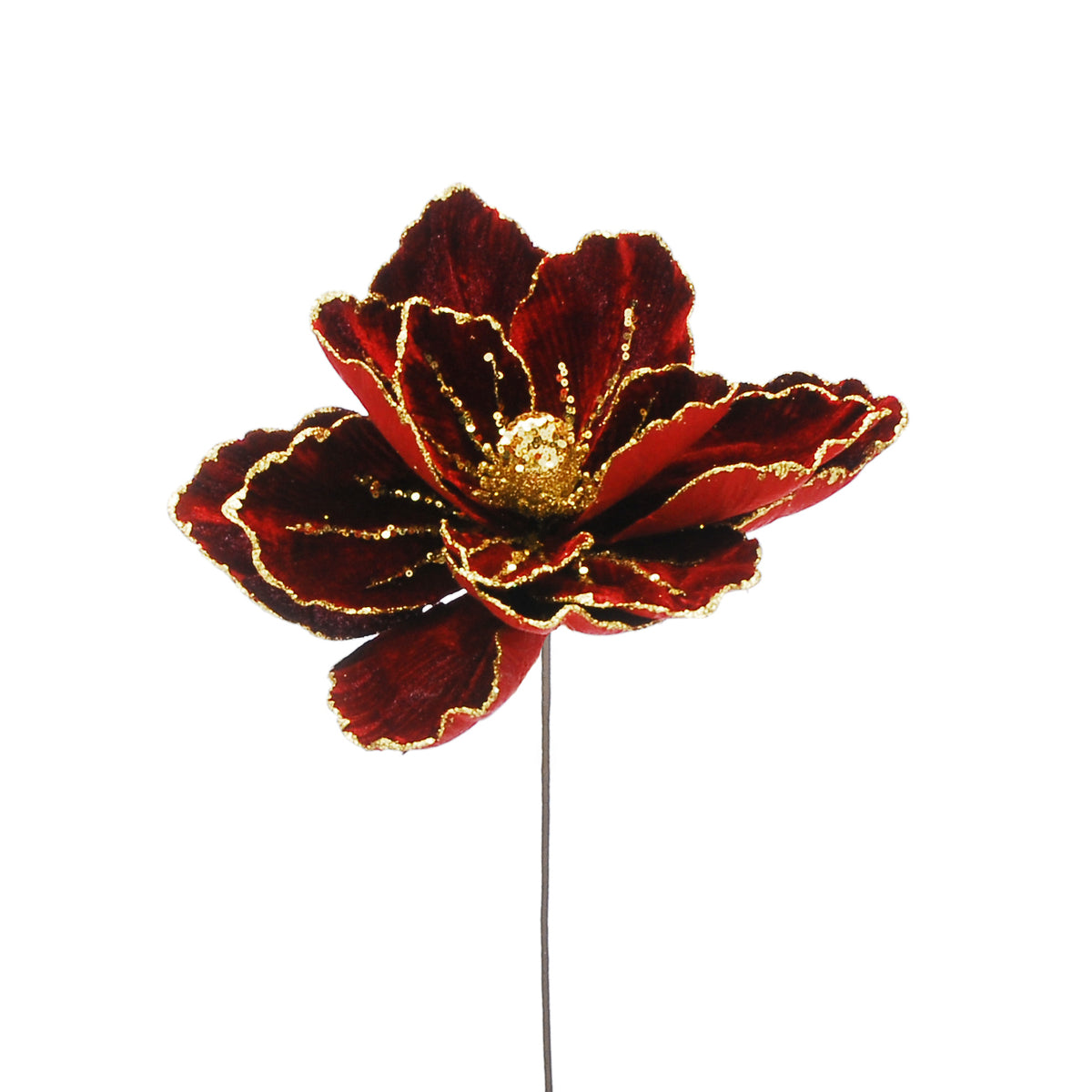 Dark Red Burgundy with Gold Glitter Magnolia Stem - 56cm