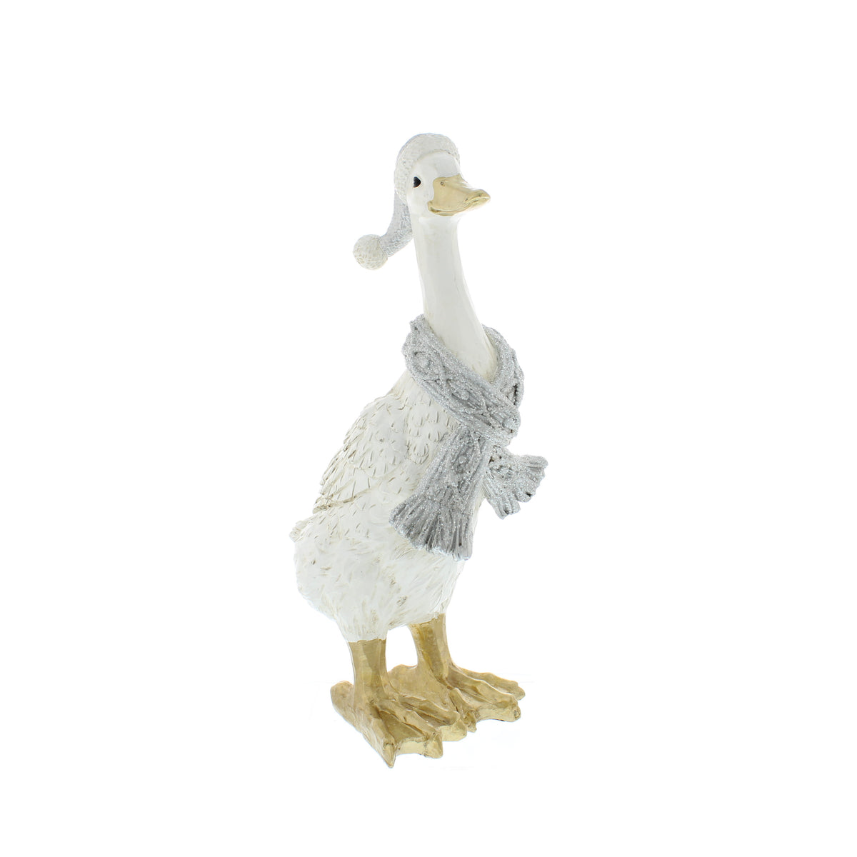 Polyresin White Duck with Silver Scarf - 29cm