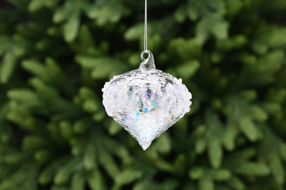 Clear Iridescent Ice Textured Glass Onion Bauble - 10cm