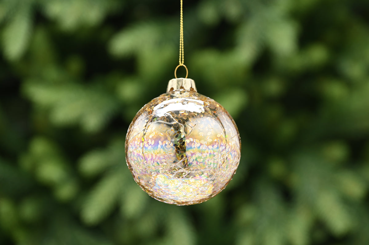 Gold Crackle Finish Glass Bauble - 8cm