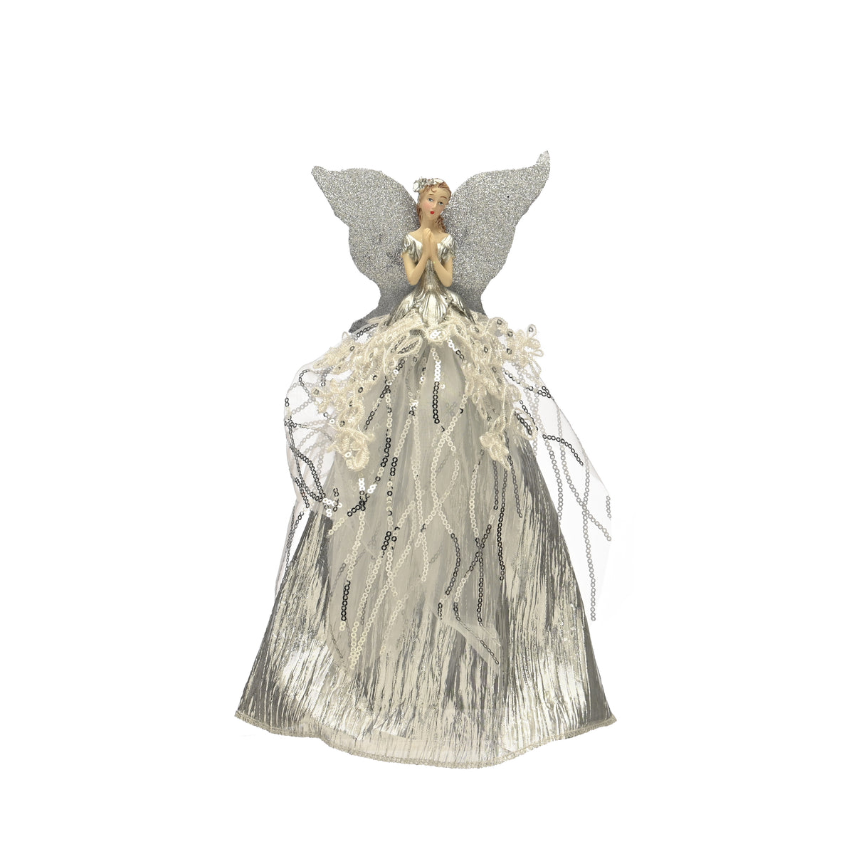 Silver & White Angel Tree Topper - 30cm
