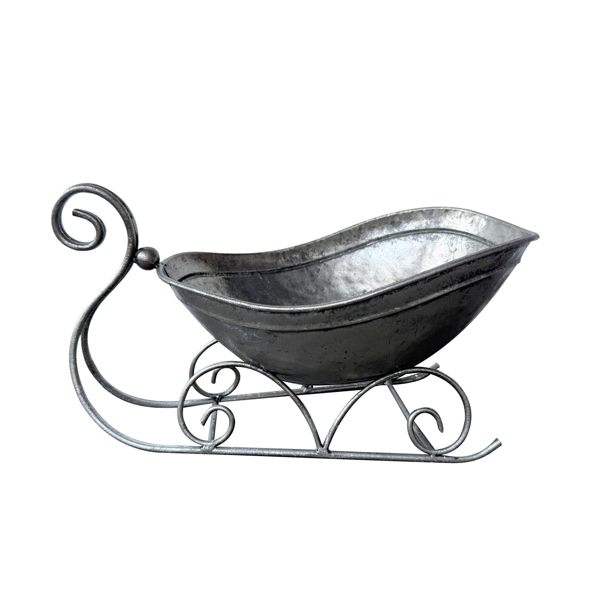 Silver Aged Metal Sleigh - 23cm