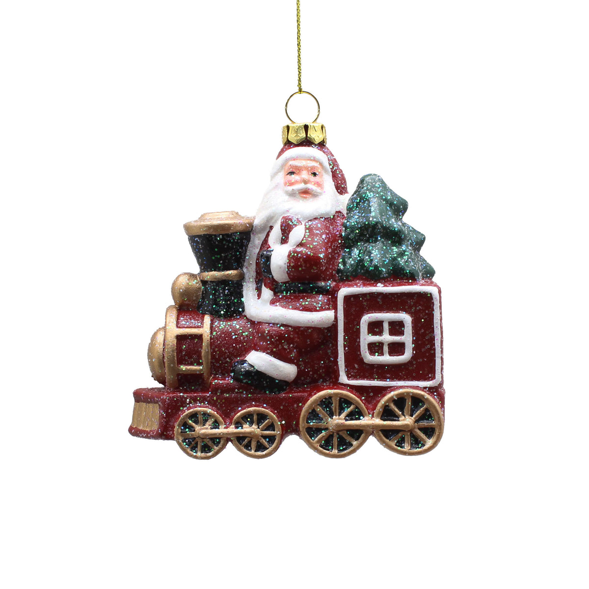 Hanging Santa Sat on Train Bauble - 9cm