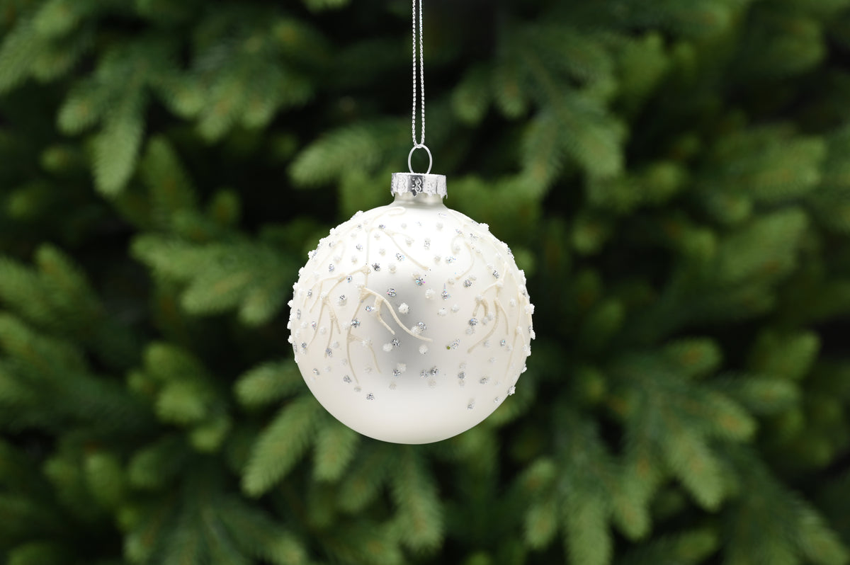 Matte Champagne Glass Bauble with Branches - 8cm