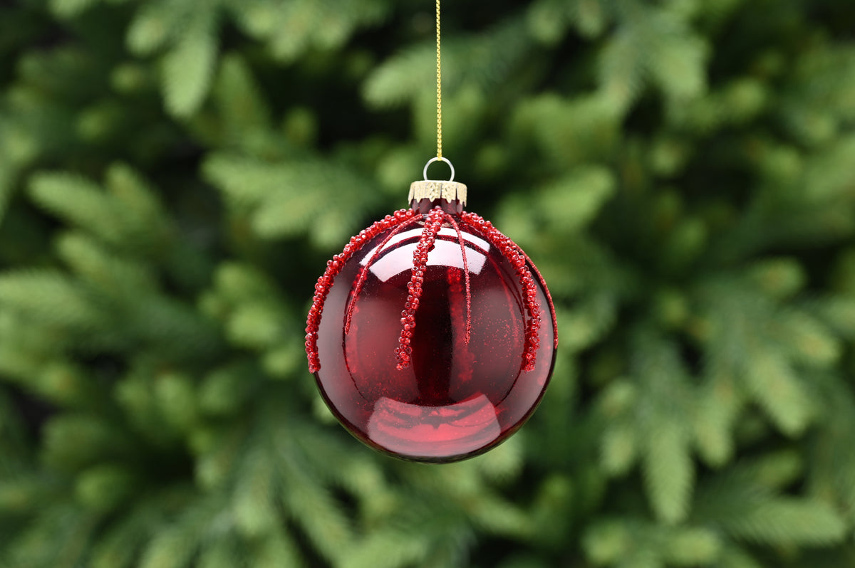 Dark Red Beaded Bauble - 8cm