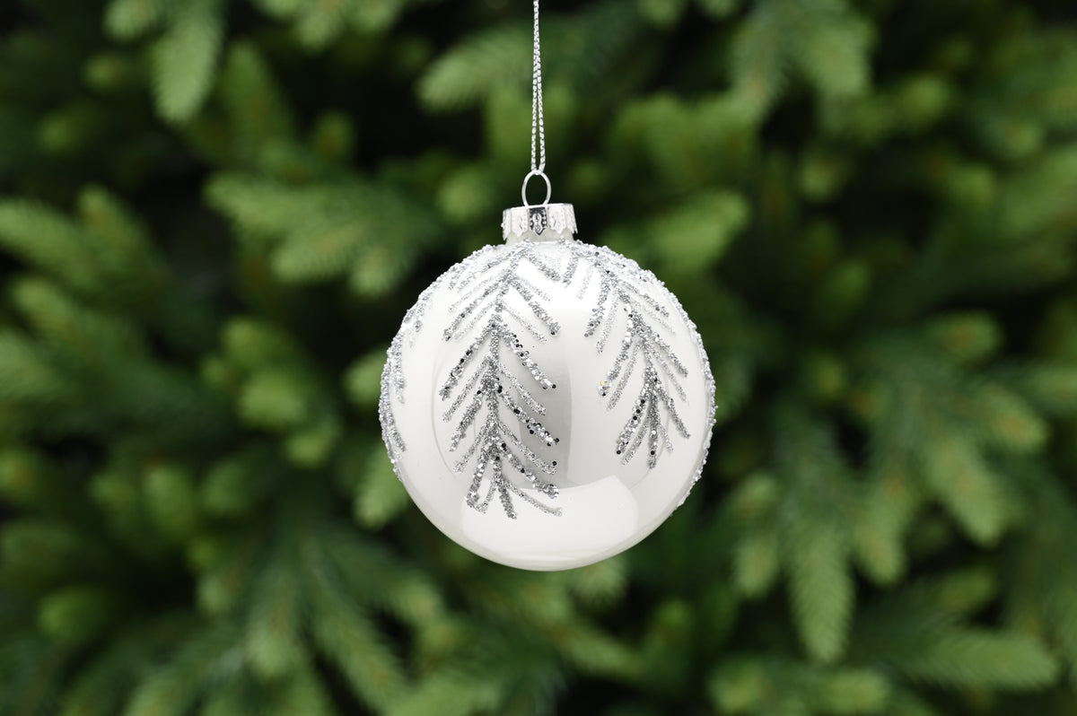 Silver Glitter Glass Bauble - 8cm