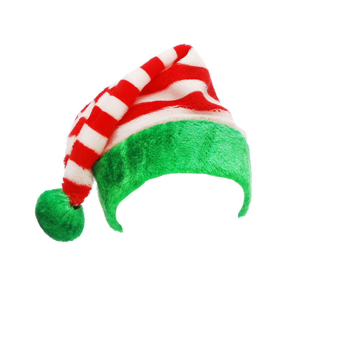 Red & White Striped Santa Hat with Green Trim - 44cm