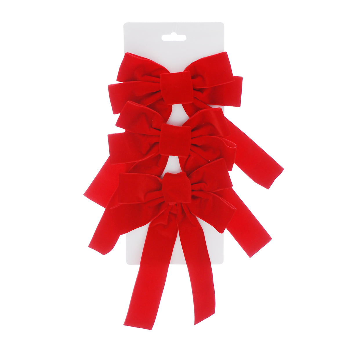 Set of 3 Red Velvet Bows - 24cm