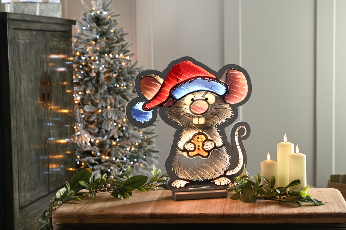 Infinity Light Rat with Santa Hat - 40cm
