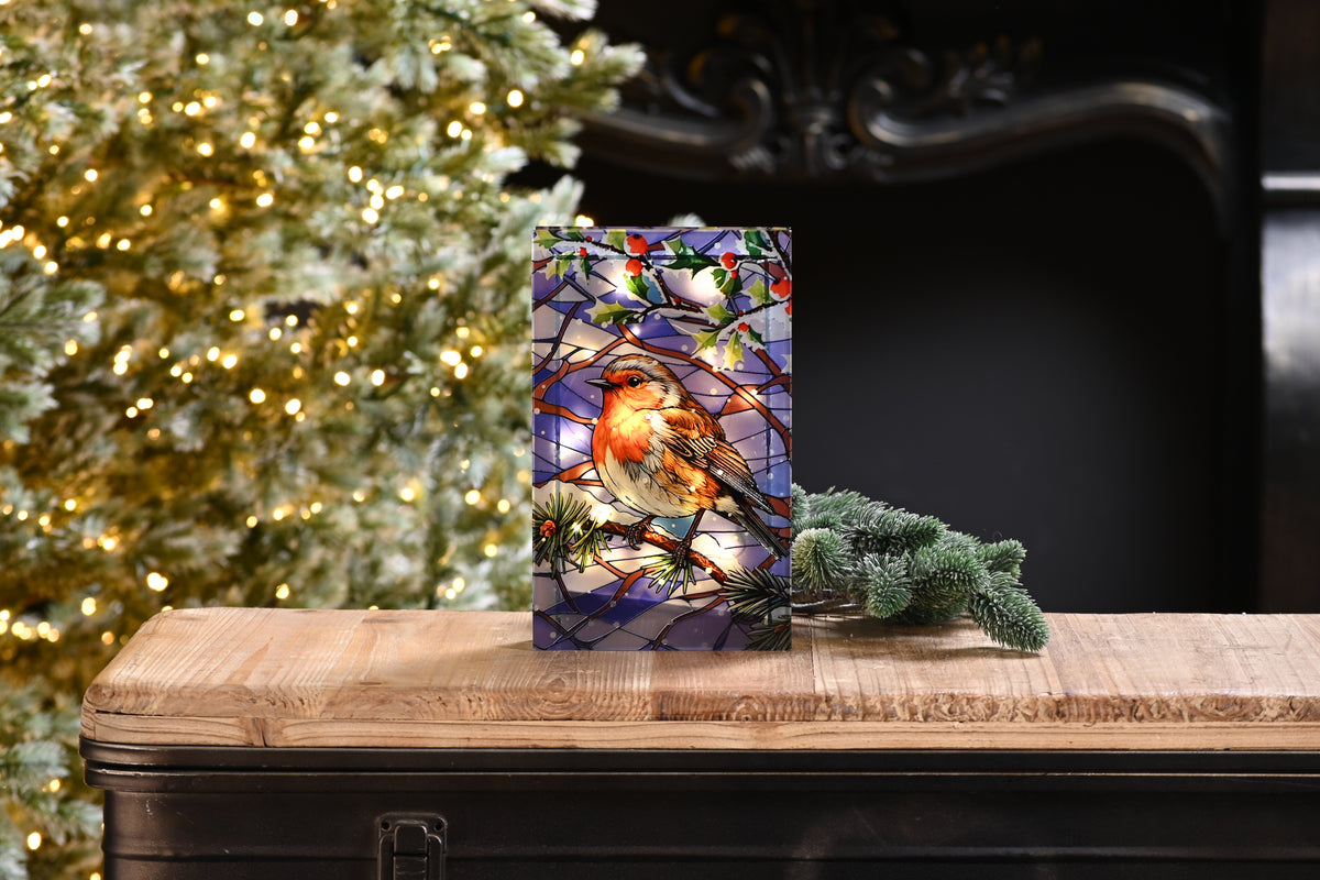 LED Stained Glass Robin Light - 21cm