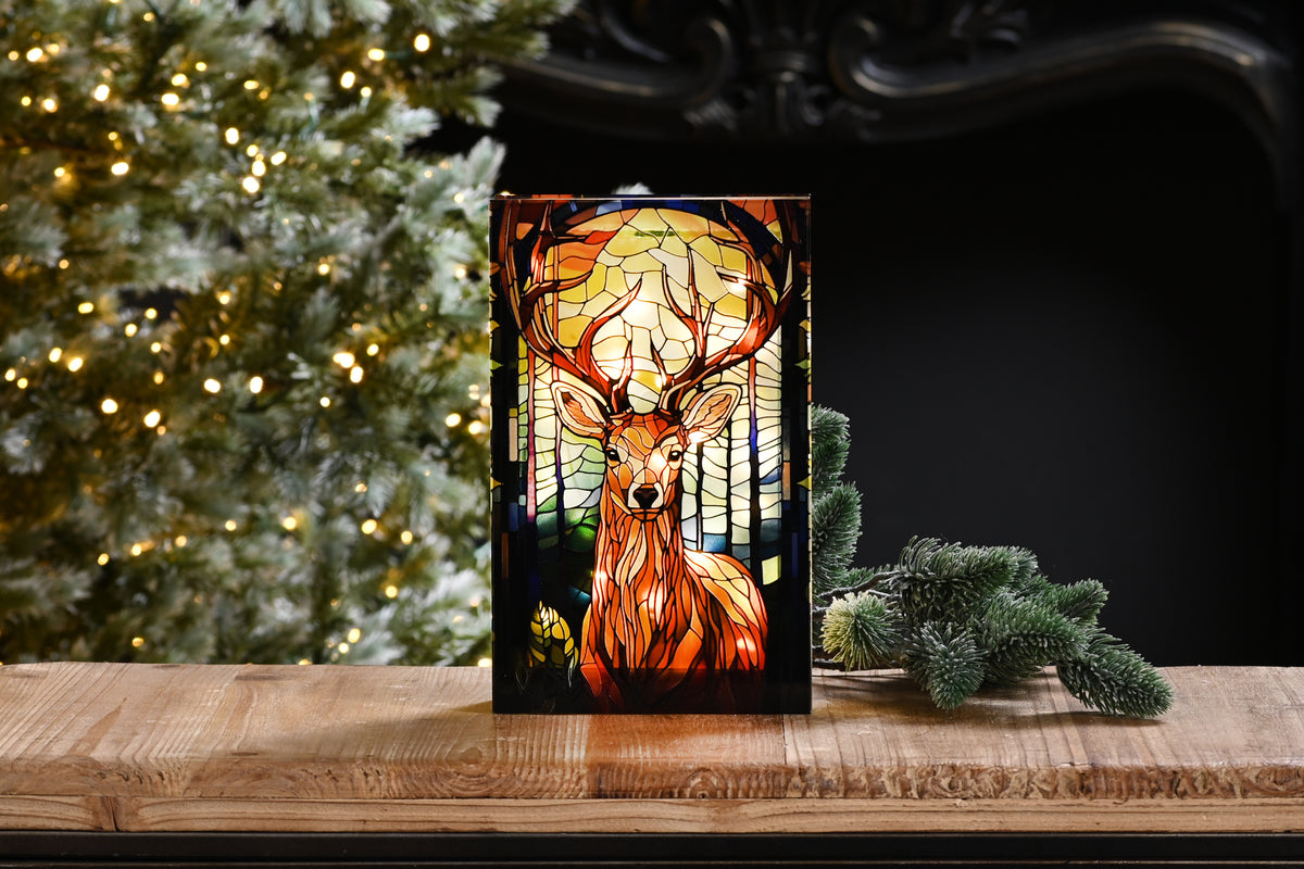 LED Stained Glass Reindeer Light - 21cm