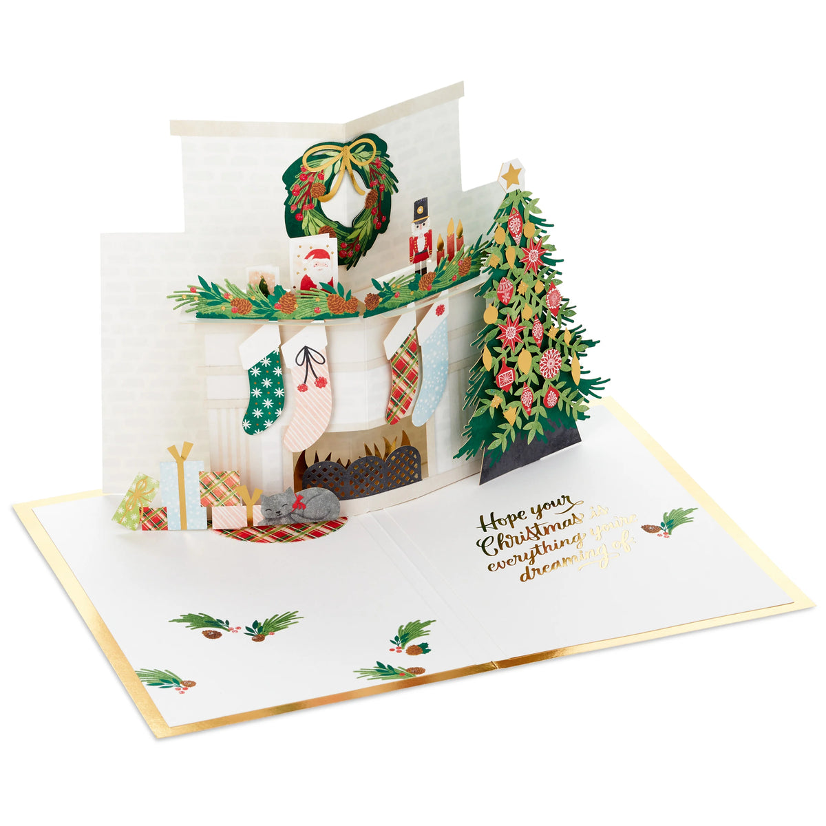 3D Pop-Up Christmas Card - Festive Fireplace Design