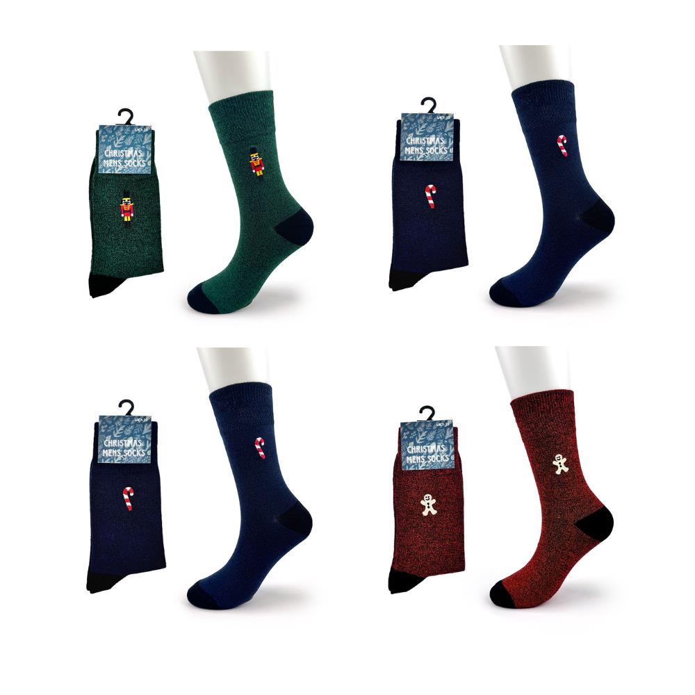 Mens Christmas Embroidered Pair of Socks