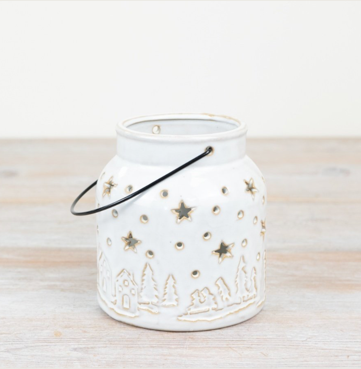 Porcelain White Star Cut Out Candle Lantern - 12cm