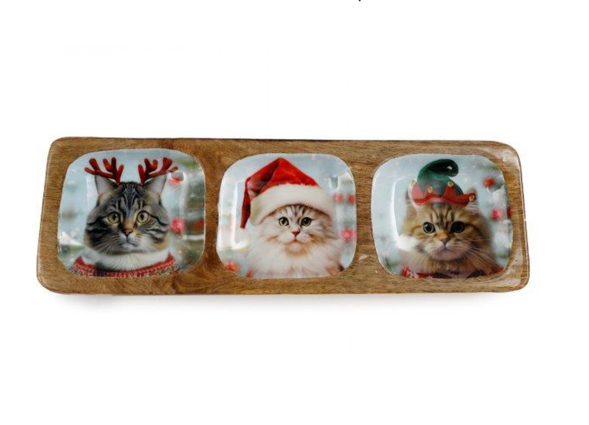 Christmas Cats in Hats Enamel Tray - 30cm