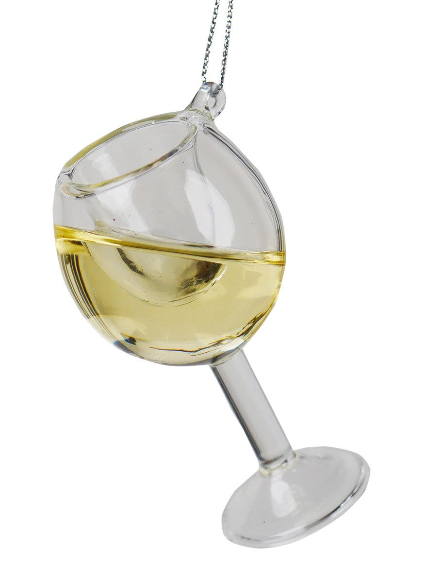 White Wine Glass Christmas Bauble Decoration with Moving Liquid