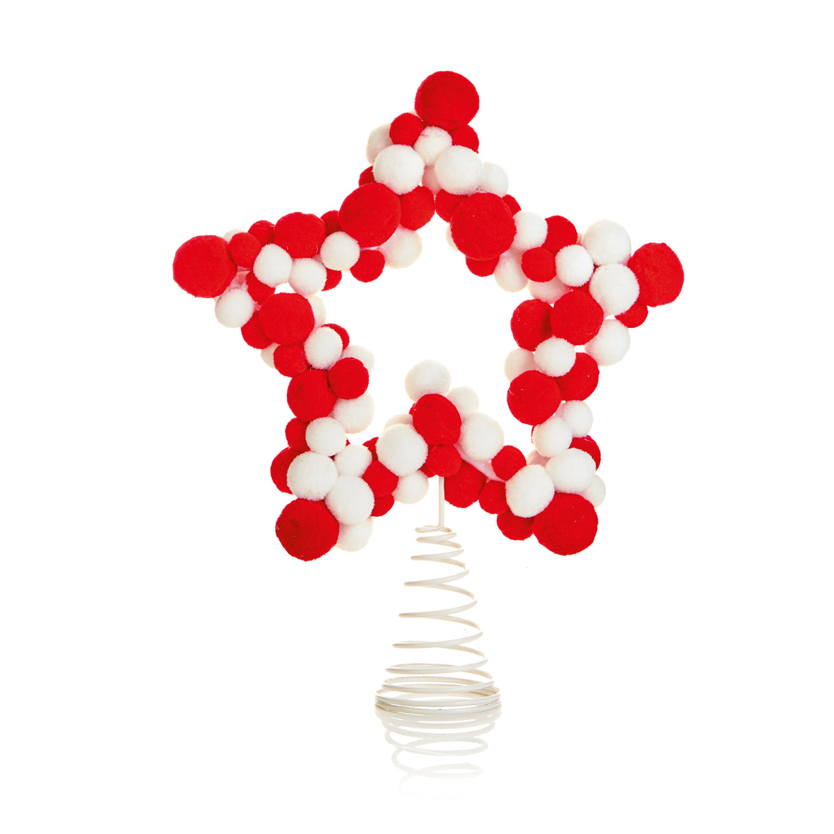 Red & White Pom Pom Candy Cane Star Tree Topper 31cm