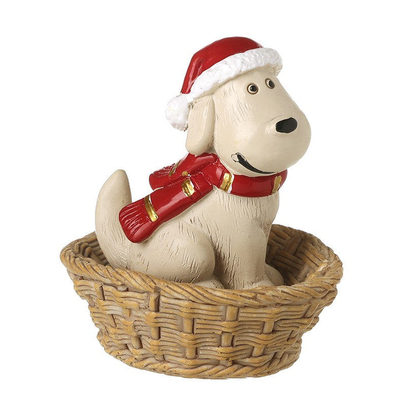 Dog with Santa Hat in Basket - 5.7cm