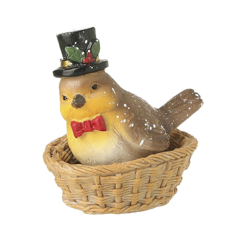 Bird with Hat in Basket - 5.7cm