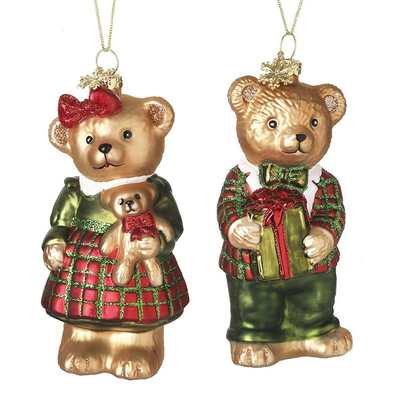Tartan Hanging Teddy Bauble - 13.3cm