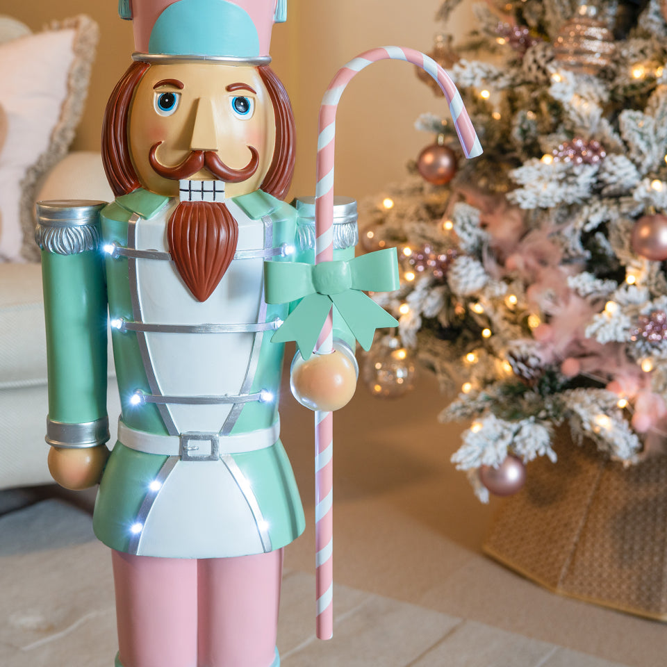 Noel the 3ft Pastel Pink Pastels Giant Nutcracker with Candy Cane Light Up - Indoor or Outdoor Christmas Decoration
