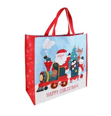 Santa Train Jumbo Square Woven PP Christmas Carrier Bag