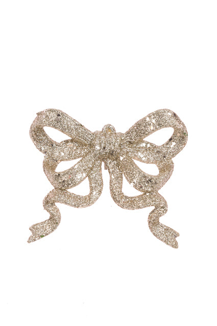 Christmas Champagne Gold Glitter Bow Clip Decoration - 11cm