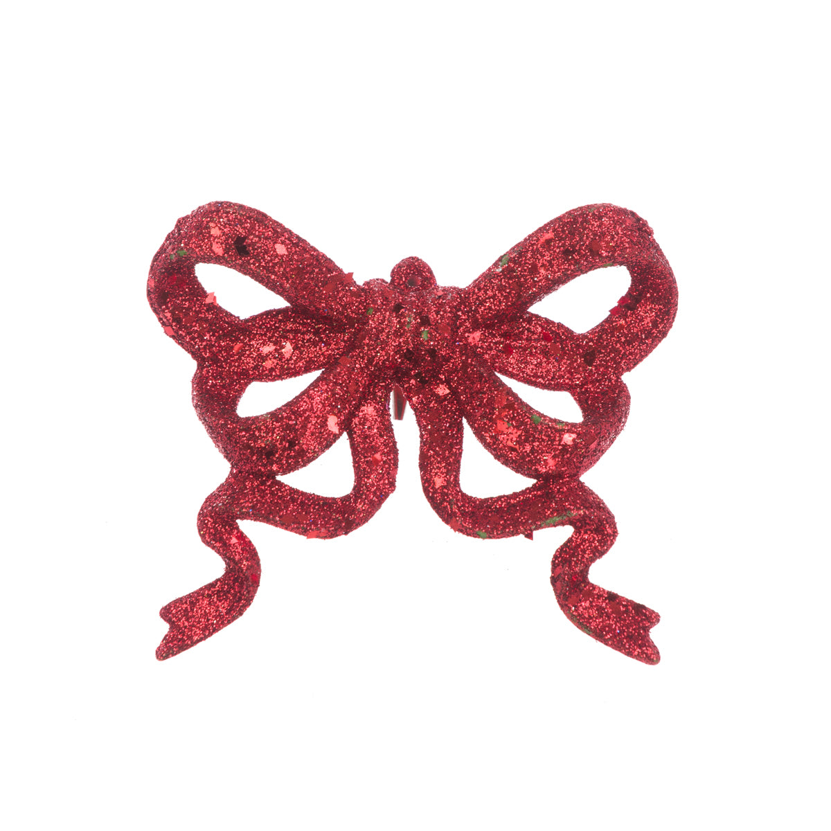 Red Glitter Bow Clip Decoration - 11cm