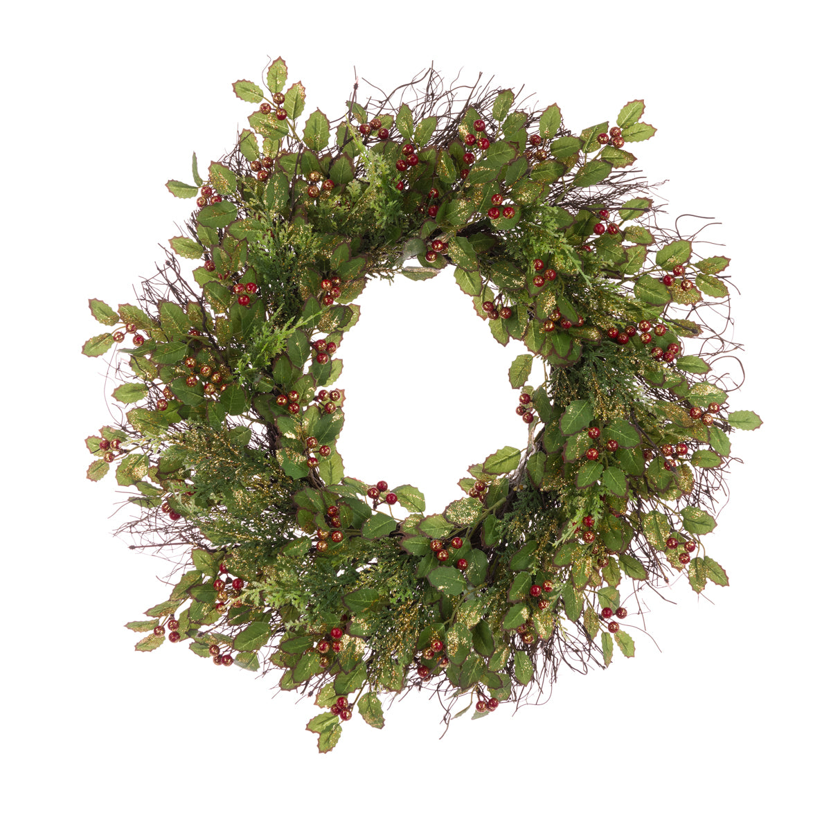 X-Large Glitter Holly & Red Berry Christmas Wreath - 58cm