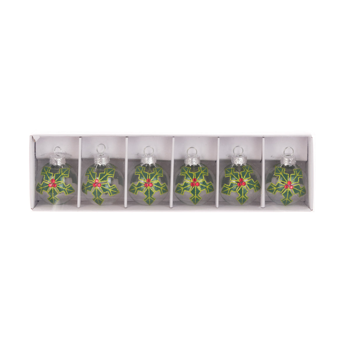 Green Glass Holly Place Holder - Pack of 6