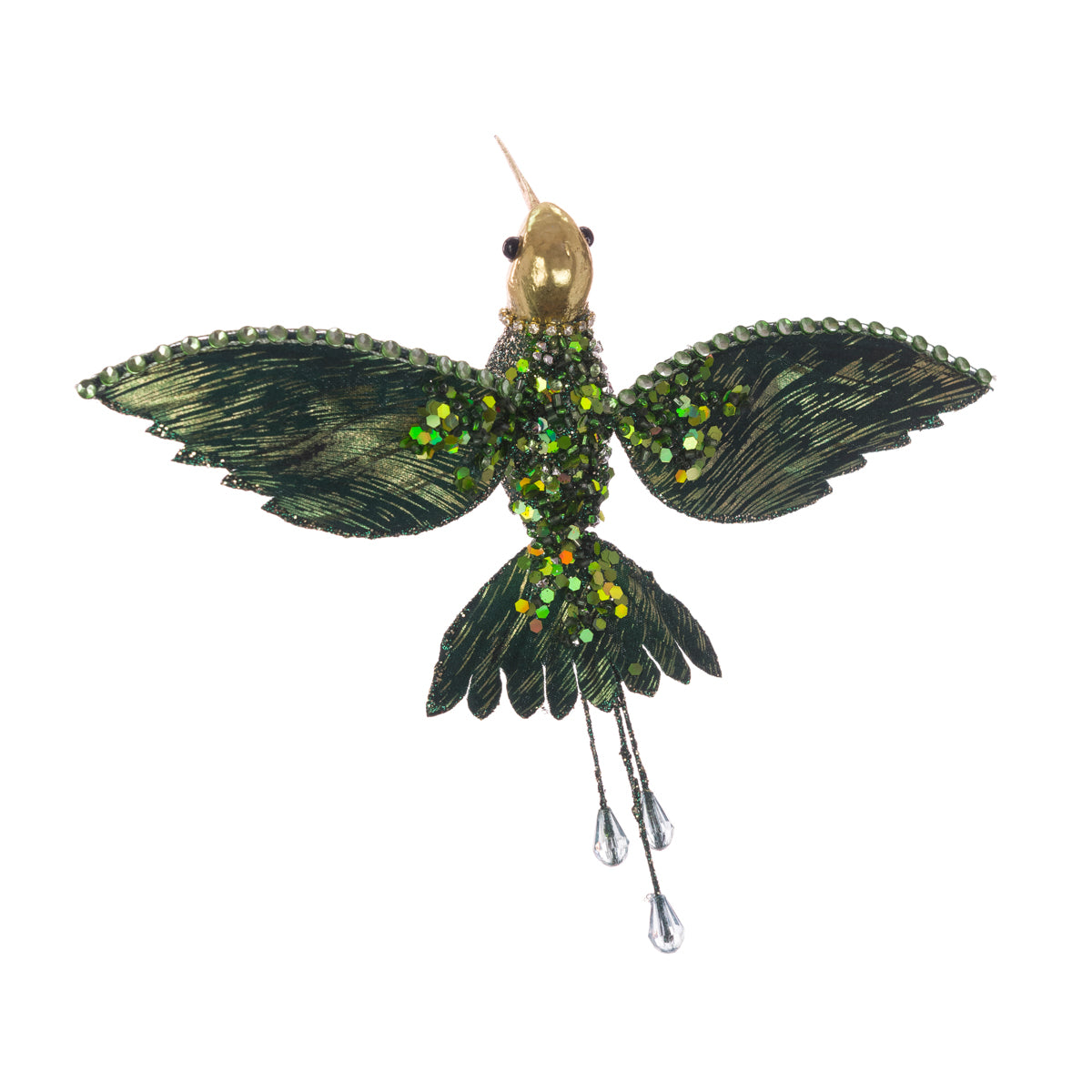 Beaded Dark Green Hummingbird Clip Christmas Decoration