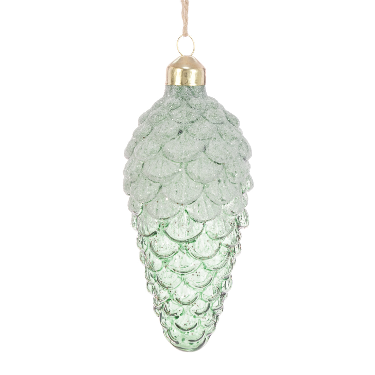 Green Glass Frosted Pinecone Christmas Decoration