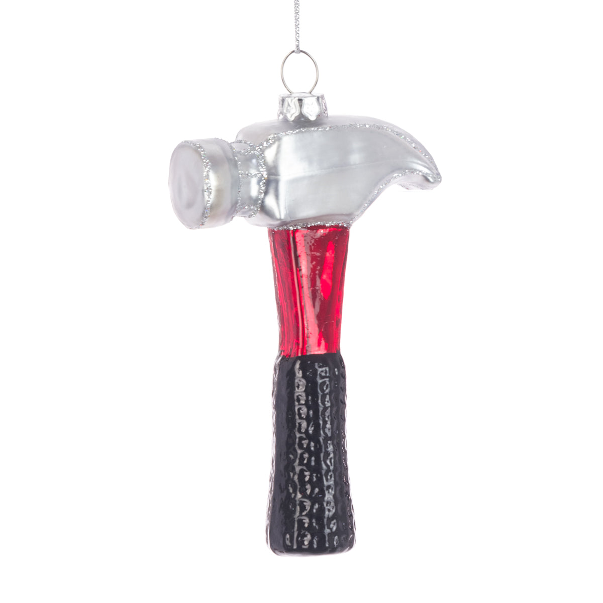Red & Silver Hammer Tool Shaped Christmas Bauble - 10cm