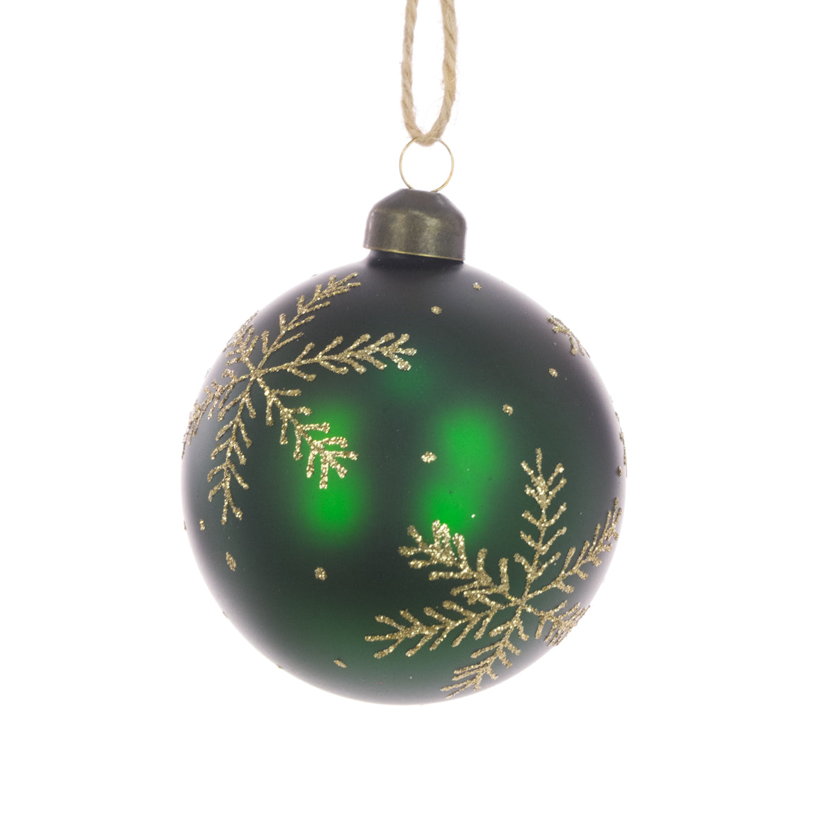Glass Myla Pine Green Christmas Tree Bauble with Gold Snowflake Design - 8cm