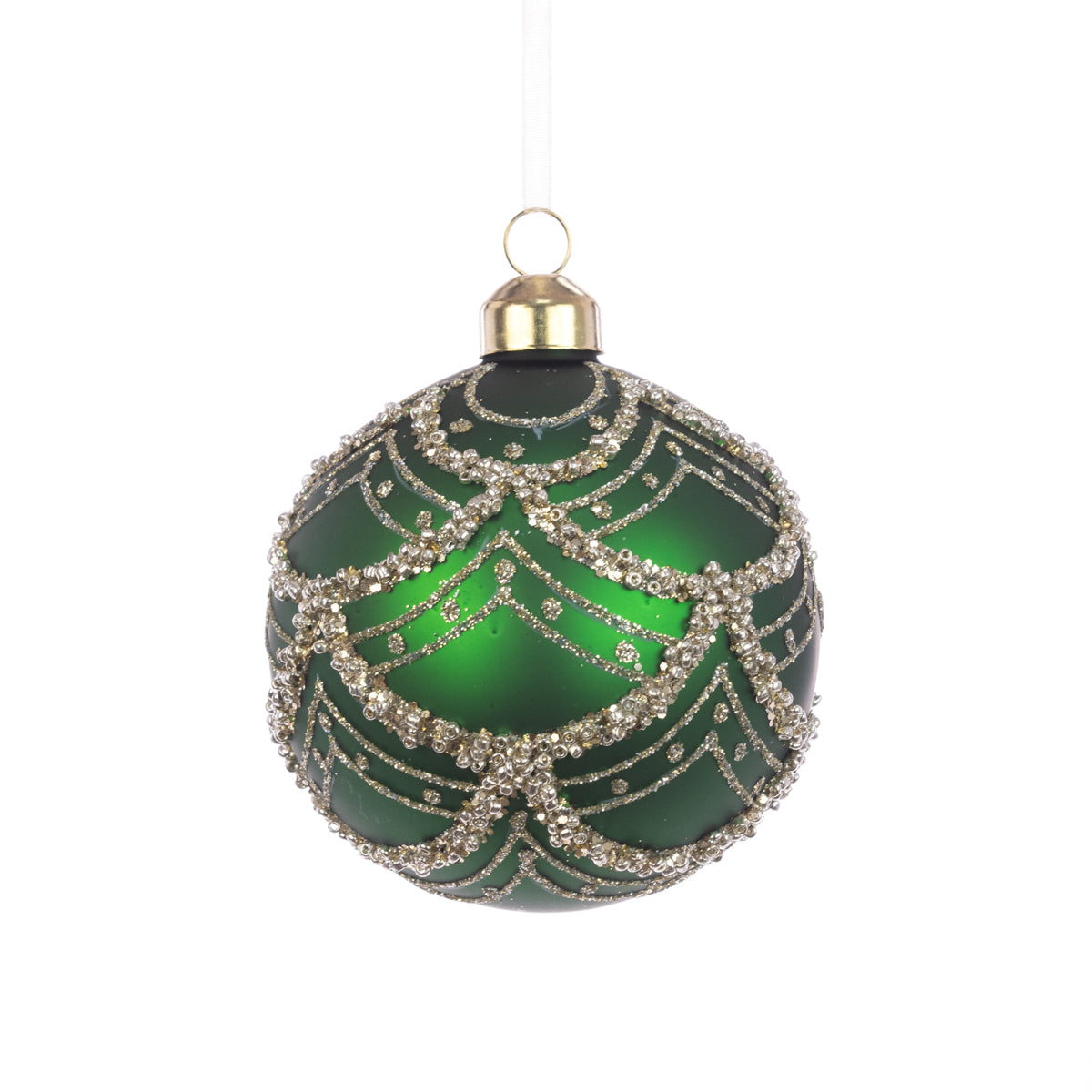 Glass Christmas Green and Gold Tinsel Tallula Tree Bauble - 8cm