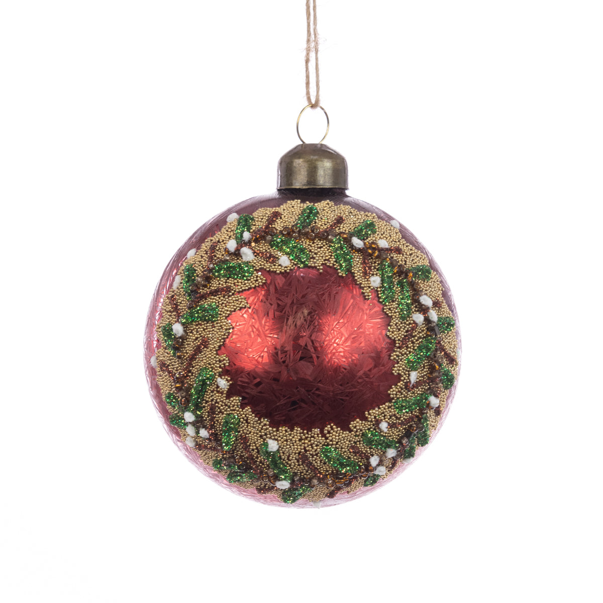 Glass Christmas Red Wreath Design Tree Bauble - 8cm