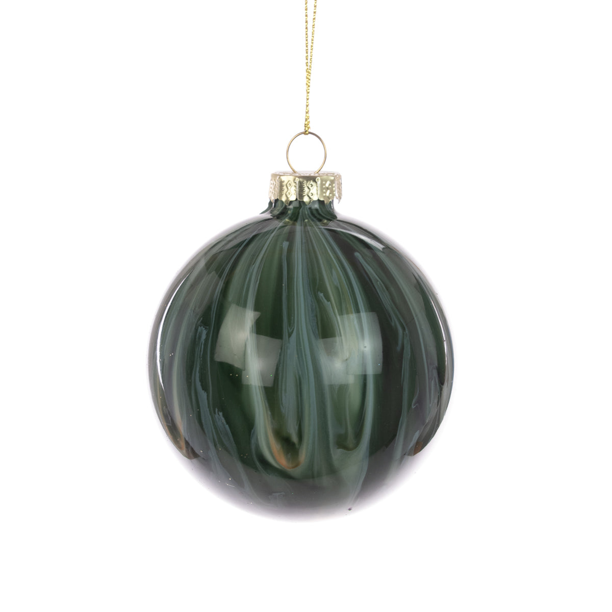Glass Salma Green Round Christmas Bauble - 8cm